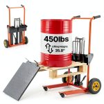 VEVOR Hydraulic Material Lift, Foldable Winch Stacker 450 lbs 35.8’’ Max Lifting Height with 9’’ Thick Rubber Wheels, 2 Swivel Front Wheels, Removable Steel Platform Board, Adjustable Forks-0