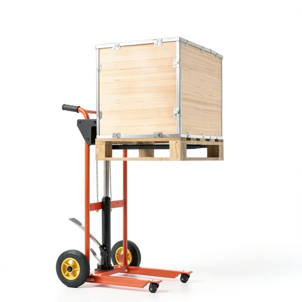 VEVOR Hydraulic Material Lift, Foldable Winch Stacker 450 lbs 35.8’’ Max Lifting Height with 9’’ Thick Rubber Wheels, 2 Swivel Front Wheels, Removable Steel Platform Board, Adjustable Forks-7