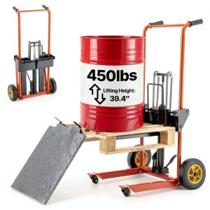 Hydraulic Material Lift VEVOR Winch Stacker 450 lbs 9″ Rubber Wheels-0
