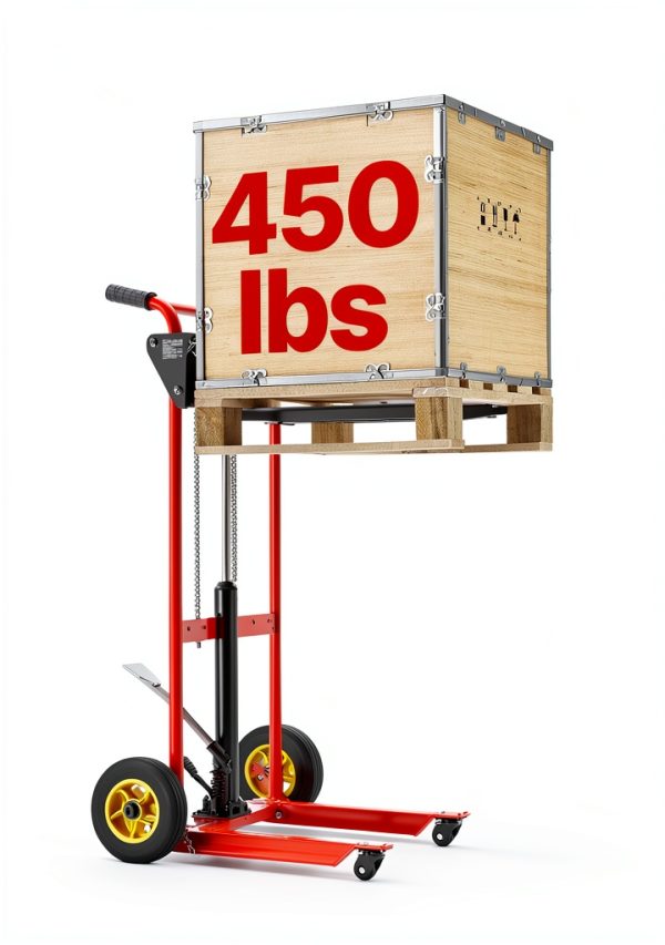 Hydraulic Material Lift VEVOR Winch Stacker 450 lbs 9″ Rubber Wheels-1