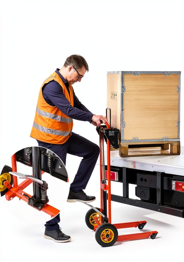 VEVOR Hydraulic Material Lift, Foldable Winch Stacker 450 lbs 35.8’’ Max Lifting Height with 9’’ Thick Rubber Wheels, 2 Swivel Front Wheels, Removable Steel Platform Board, Adjustable Forks-3
