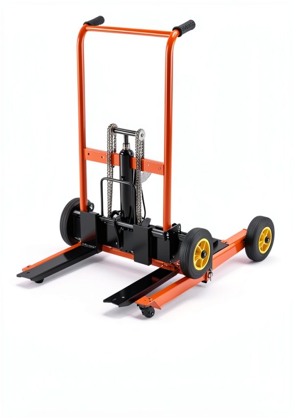 VEVOR Hydraulic Material Lift, Foldable Winch Stacker 450 lbs 35.8’’ Max Lifting Height with 9’’ Thick Rubber Wheels, 2 Swivel Front Wheels, Removable Steel Platform Board, Adjustable Forks-6