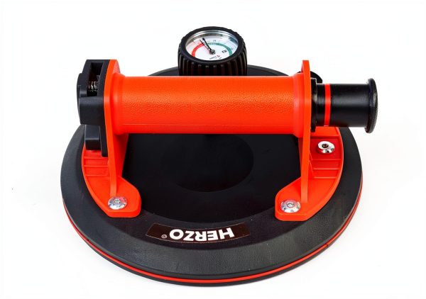 HERZO 8" Glass Suction Cup with Pressure Gauge, 220lbs Heavy Duty Vacuum Suction Cup Vacuum Glass Lifter for Tiles, Windshield, Window, Granite, Marble-1